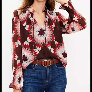 Loft Hippie Boho Quilt Patchwork Look 70's XS NWT boho long sleeve blouse